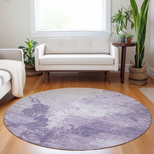 HomeRoots 5' Abstract Plum and Purple Washable Area Rug - Durable Indoor/Outdoor Design for High-Traffic Spaces 8' Round 616324