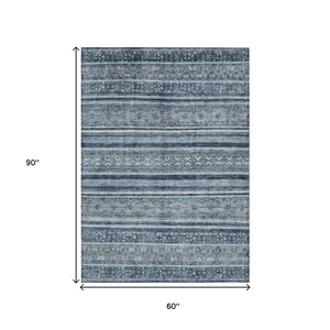 HomeRoots 5' Timeless Blue and Gray Oriental Washable Area Rug for Indoor and Outdoor Versatile Spaces 5' X 8' 616335