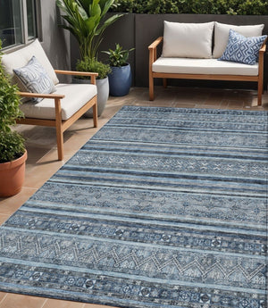 HomeRoots 5' Timeless Blue and Gray Oriental Washable Area Rug for Indoor and Outdoor Versatile Spaces 5' X 8' 616335