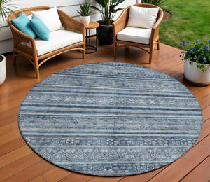 HomeRoots 5' Timeless Blue and Gray Oriental Washable Area Rug for Indoor and Outdoor Versatile Spaces 8' Round 616336