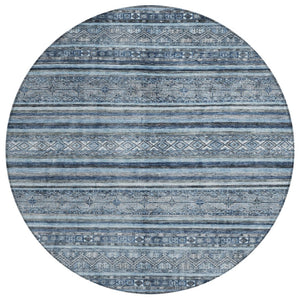 HomeRoots 5' Timeless Blue and Gray Oriental Washable Area Rug for Indoor and Outdoor Versatile Spaces 8' Round 616336