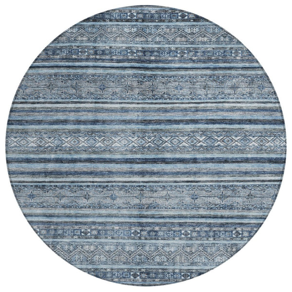 HomeRoots 5' Timeless Blue and Gray Oriental Washable Area Rug for Indoor and Outdoor Versatile Spaces 8' Round 616336