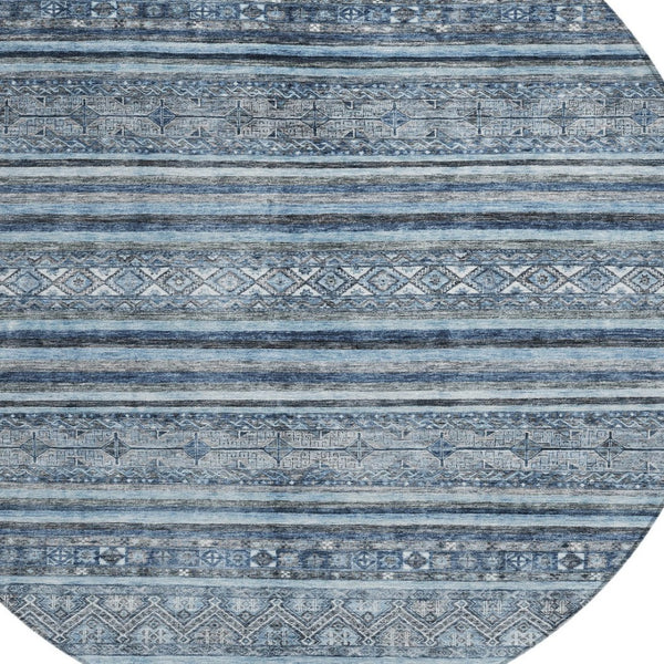 HomeRoots 5' Timeless Blue and Gray Oriental Washable Area Rug for Indoor and Outdoor Versatile Spaces 8' Round 616336