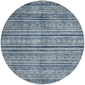 HomeRoots 5' Timeless Blue and Gray Oriental Washable Area Rug for Indoor and Outdoor Versatile Spaces 8' Round 616336