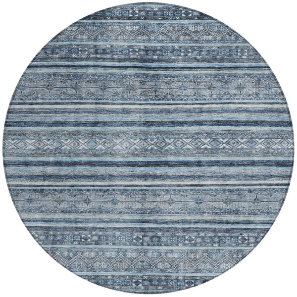 HomeRoots 5' Timeless Blue and Gray Oriental Washable Area Rug for Indoor and Outdoor Versatile Spaces 8' Round 616336