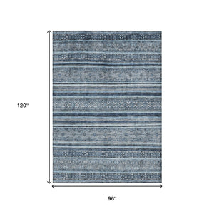 HomeRoots 5' Timeless Blue and Gray Oriental Washable Area Rug for Indoor and Outdoor Versatile Spaces 8' X 10' 616337