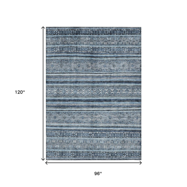 HomeRoots 5' Timeless Blue and Gray Oriental Washable Area Rug for Indoor and Outdoor Versatile Spaces 8' X 10' 616337