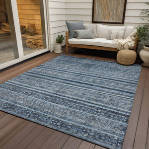 HomeRoots 5' Timeless Blue and Gray Oriental Washable Area Rug for Indoor and Outdoor Versatile Spaces 8' X 10' 616337