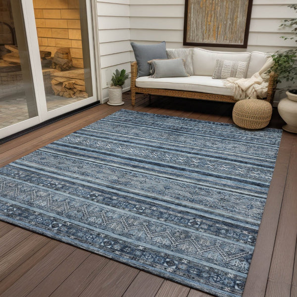 HomeRoots 5' Timeless Blue and Gray Oriental Washable Area Rug for Indoor and Outdoor Versatile Spaces 8' X 10' 616337