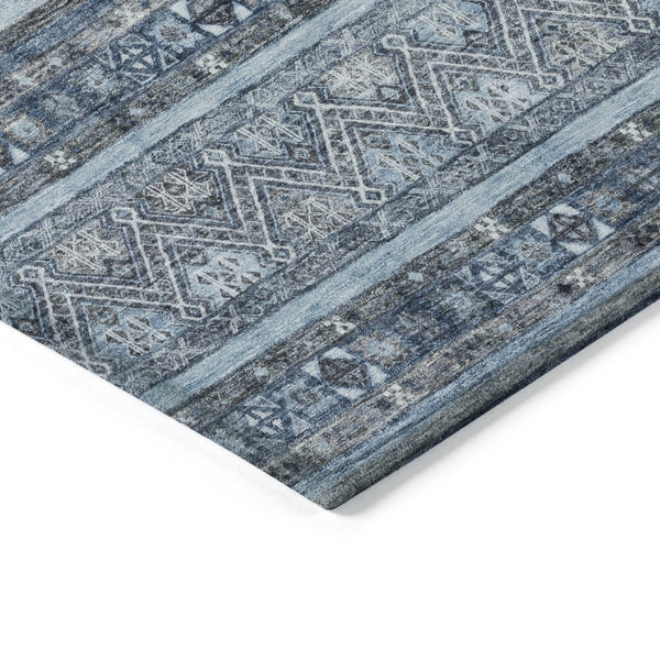 HomeRoots 5' Timeless Blue and Gray Oriental Washable Area Rug for Indoor and Outdoor Versatile Spaces 8' X 10' 616337