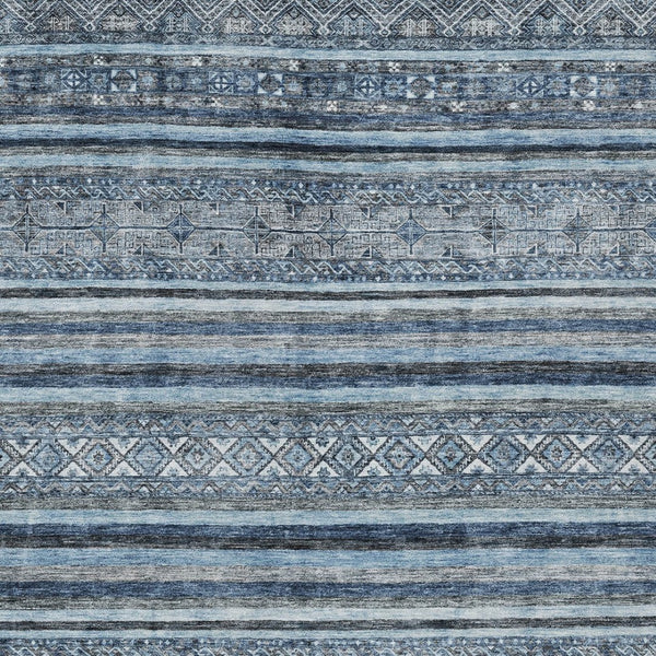 HomeRoots 5' Timeless Blue and Gray Oriental Washable Area Rug for Indoor and Outdoor Versatile Spaces 8' X 10' 616337