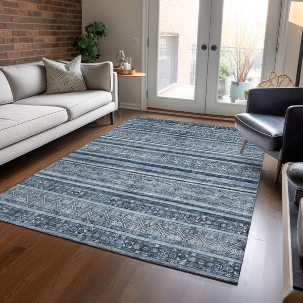 HomeRoots 5' Timeless Blue and Gray Oriental Washable Area Rug for Indoor and Outdoor Versatile Spaces 8' X 10' 616337