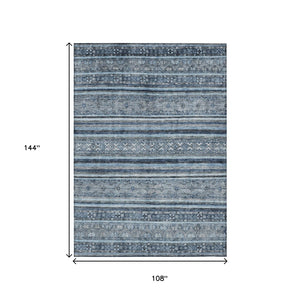 HomeRoots 5' Timeless Blue and Gray Oriental Washable Area Rug for Indoor and Outdoor Versatile Spaces 9' X 12' 616338