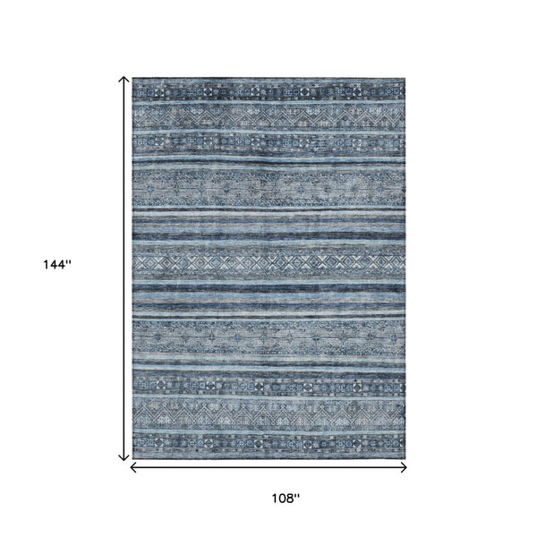 HomeRoots 5' Timeless Blue and Gray Oriental Washable Area Rug for Indoor and Outdoor Versatile Spaces 9' X 12' 616338