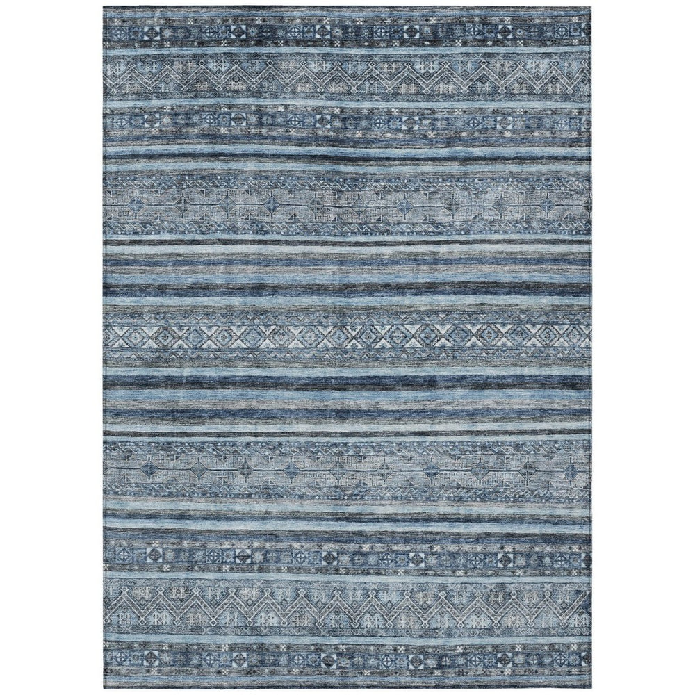 HomeRoots 5' Timeless Blue and Gray Oriental Washable Area Rug for Indoor and Outdoor Versatile Spaces 9' X 12' 616338