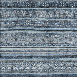 HomeRoots 5' Timeless Blue and Gray Oriental Washable Area Rug for Indoor and Outdoor Versatile Spaces 9' X 12' 616338
