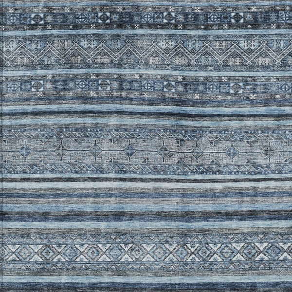 HomeRoots 5' Timeless Blue and Gray Oriental Washable Area Rug for Indoor and Outdoor Versatile Spaces 9' X 12' 616338