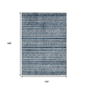 HomeRoots 5' Timeless Blue and Gray Oriental Washable Area Rug for Indoor and Outdoor Versatile Spaces 10' X 14' 616339
