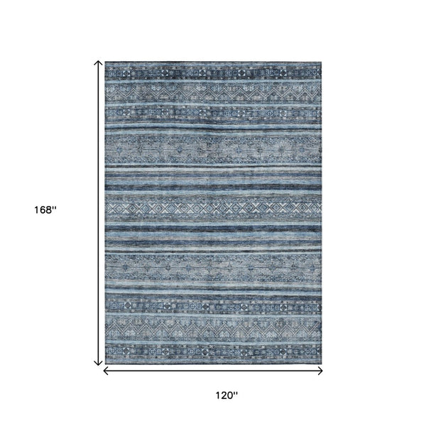 HomeRoots 5' Timeless Blue and Gray Oriental Washable Area Rug for Indoor and Outdoor Versatile Spaces 10' X 14' 616339