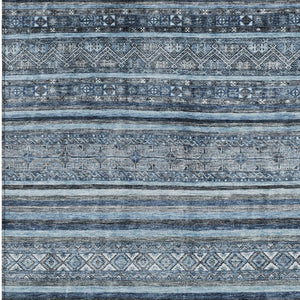 HomeRoots 5' Timeless Blue and Gray Oriental Washable Area Rug for Indoor and Outdoor Versatile Spaces 10' X 14' 616339