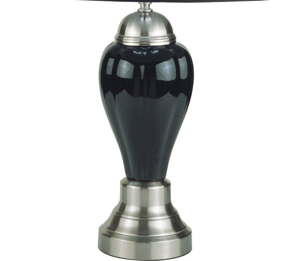 English Elm 1pc Elegant Crafted Table Lamp with Glossy Base and Metallic Accents, Pleated Shade, Modern Glow Black 23.62 L x 17.91 W x 17.64 H B2741S00037