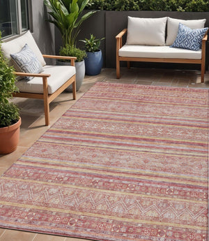 HomeRoots 5' Timeless Rust and Coral Oriental Washable Area Rug for Indoor and Outdoor Stylish Living Spaces 5' X 8' 616347