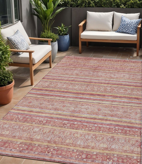 HomeRoots 5' Timeless Rust and Coral Oriental Washable Area Rug for Indoor and Outdoor Stylish Living Spaces 5' X 8' 616347