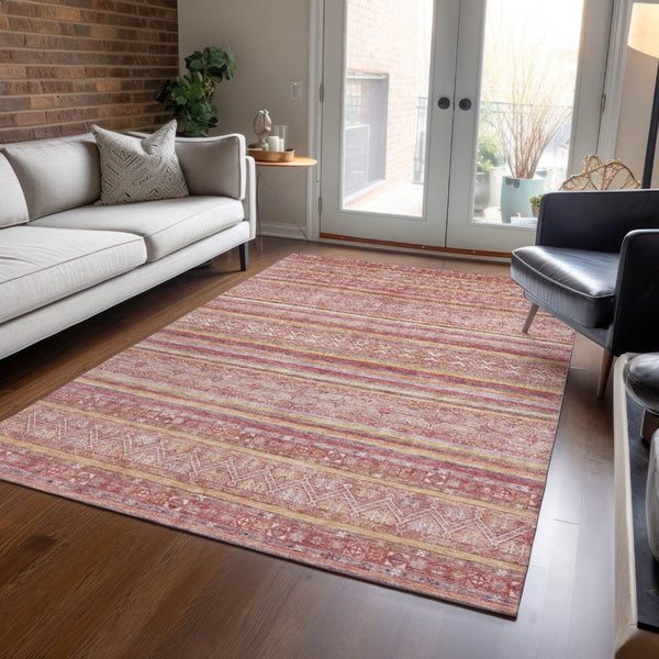 HomeRoots 5' Timeless Rust and Coral Oriental Washable Area Rug for Indoor and Outdoor Stylish Living Spaces 5' X 8' 616347
