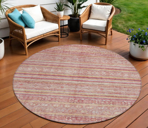 HomeRoots 5' Timeless Rust and Coral Oriental Washable Area Rug for Indoor and Outdoor Stylish Living Spaces 8' Round 616348