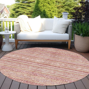 HomeRoots 5' Timeless Rust and Coral Oriental Washable Area Rug for Indoor and Outdoor Stylish Living Spaces 8' Round 616348