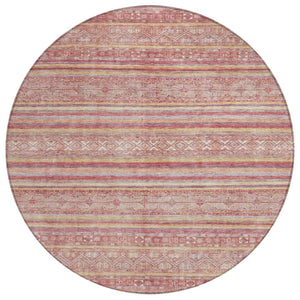 HomeRoots 5' Timeless Rust and Coral Oriental Washable Area Rug for Indoor and Outdoor Stylish Living Spaces 8' Round 616348