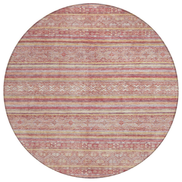 HomeRoots 5' Timeless Rust and Coral Oriental Washable Area Rug for Indoor and Outdoor Stylish Living Spaces 8' Round 616348