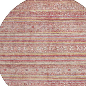 HomeRoots 5' Timeless Rust and Coral Oriental Washable Area Rug for Indoor and Outdoor Stylish Living Spaces 8' Round 616348
