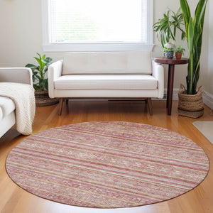 HomeRoots 5' Timeless Rust and Coral Oriental Washable Area Rug for Indoor and Outdoor Stylish Living Spaces 8' Round 616348