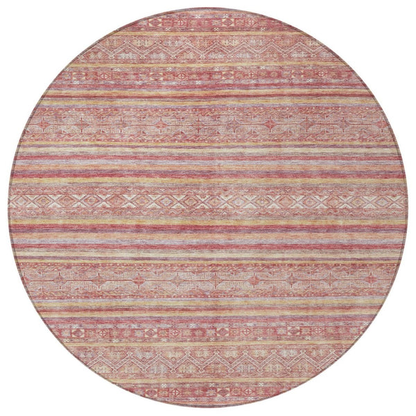HomeRoots 5' Timeless Rust and Coral Oriental Washable Area Rug for Indoor and Outdoor Stylish Living Spaces 8' Round 616348