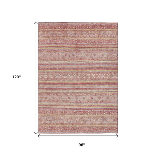 HomeRoots 5' Timeless Rust and Coral Oriental Washable Area Rug for Indoor and Outdoor Stylish Living Spaces 8' X 10' 616349
