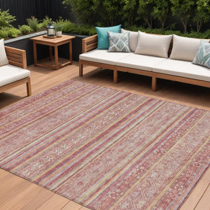 HomeRoots 5' Timeless Rust and Coral Oriental Washable Area Rug for Indoor and Outdoor Stylish Living Spaces 8' X 10' 616349