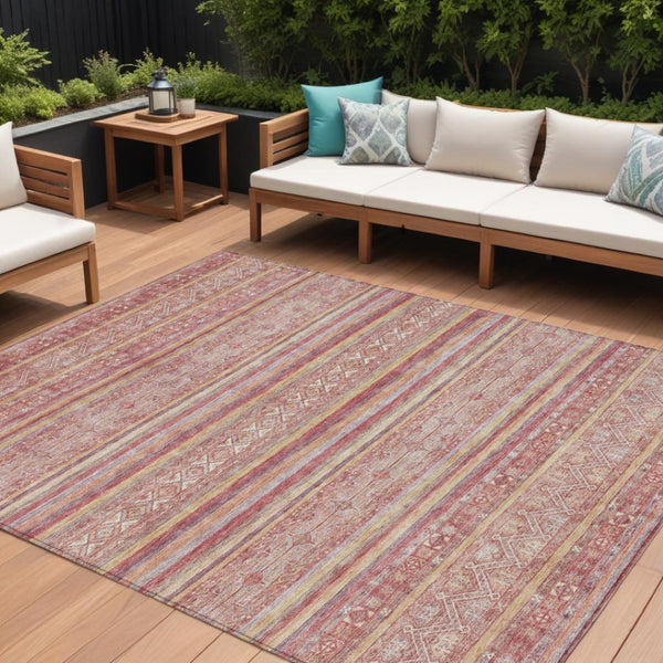 HomeRoots 5' Timeless Rust and Coral Oriental Washable Area Rug for Indoor and Outdoor Stylish Living Spaces 8' X 10' 616349