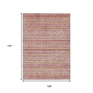 HomeRoots 5' Timeless Rust and Coral Oriental Washable Area Rug for Indoor and Outdoor Stylish Living Spaces 9' X 12' 616350