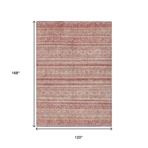 HomeRoots 5' Timeless Rust and Coral Oriental Washable Area Rug for Indoor and Outdoor Stylish Living Spaces 10' X 14' 616351