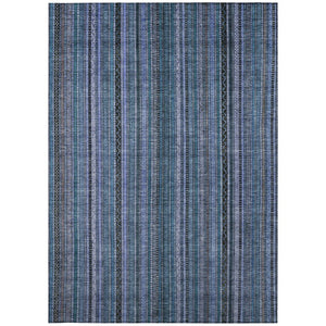 HomeRoots 5' Coastal Blue Gray Striped Washable Area Rug for Indoor and Outdoor Spaces - Easy Care & Durable 5' X 8' 616365