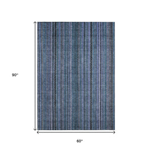 HomeRoots 5' Coastal Blue Gray Striped Washable Area Rug for Indoor and Outdoor Spaces - Easy Care & Durable 5' X 8' 616365
