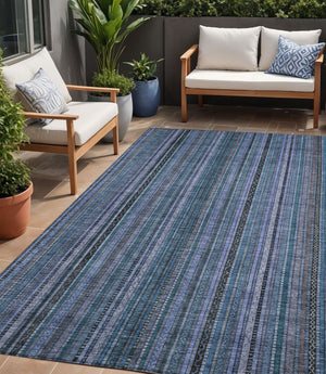 HomeRoots 5' Coastal Blue Gray Striped Washable Area Rug for Indoor and Outdoor Spaces - Easy Care & Durable 5' X 8' 616365
