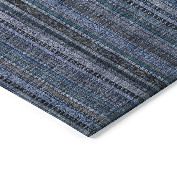 HomeRoots 5' Coastal Blue Gray Striped Washable Area Rug for Indoor and Outdoor Spaces - Easy Care & Durable 5' X 8' 616365