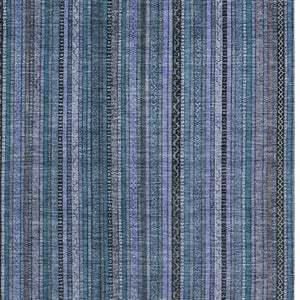 HomeRoots 5' Coastal Blue Gray Striped Washable Area Rug for Indoor and Outdoor Spaces - Easy Care & Durable 5' X 8' 616365