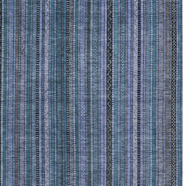 HomeRoots 5' Coastal Blue Gray Striped Washable Area Rug for Indoor and Outdoor Spaces - Easy Care & Durable 5' X 8' 616365