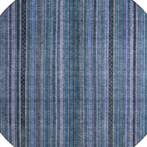 HomeRoots 5' Coastal Blue Gray Striped Washable Area Rug for Indoor and Outdoor Spaces - Easy Care & Durable 8' Round 616366