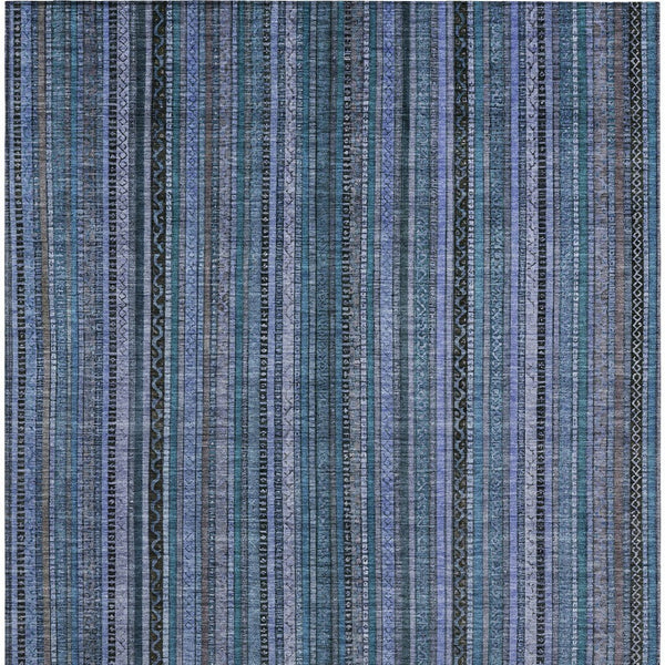 HomeRoots 5' Coastal Blue Gray Striped Washable Area Rug for Indoor and Outdoor Spaces - Easy Care & Durable 8' X 10' 616367