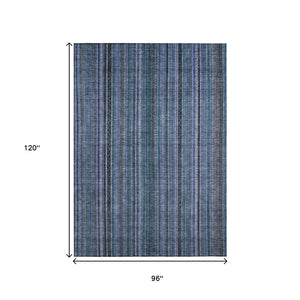 HomeRoots 5' Coastal Blue Gray Striped Washable Area Rug for Indoor and Outdoor Spaces - Easy Care & Durable 8' X 10' 616367