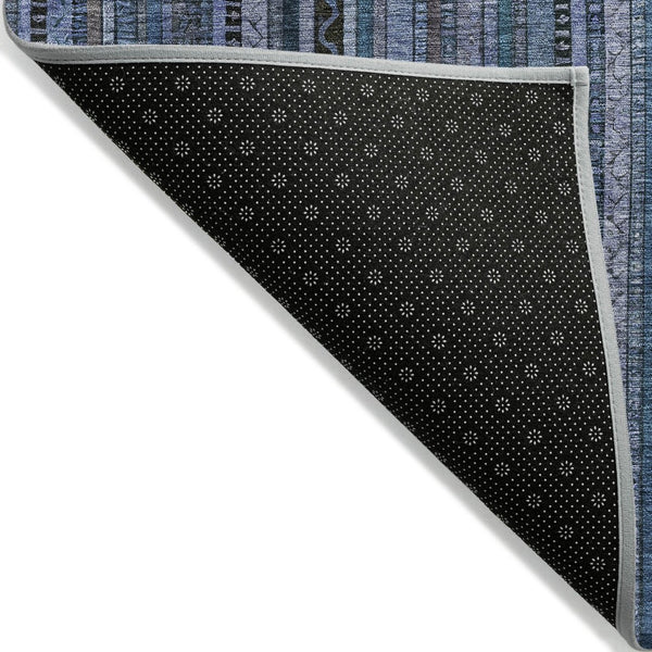 HomeRoots 5' Coastal Blue Gray Striped Washable Area Rug for Indoor and Outdoor Spaces - Easy Care & Durable 8' X 10' 616367